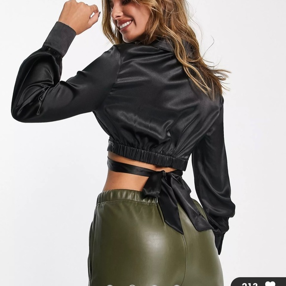 New Black Satin wrap around crop top - Picture 2 of 3